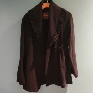 Elegant Black Ruffled Women's Sweater Jacket